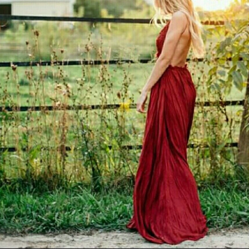 Red backless dress